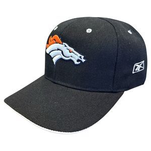 Vintage Y2K Denver Broncos Reebok Strapback BLACK Hat Cap Good Condition Cotton